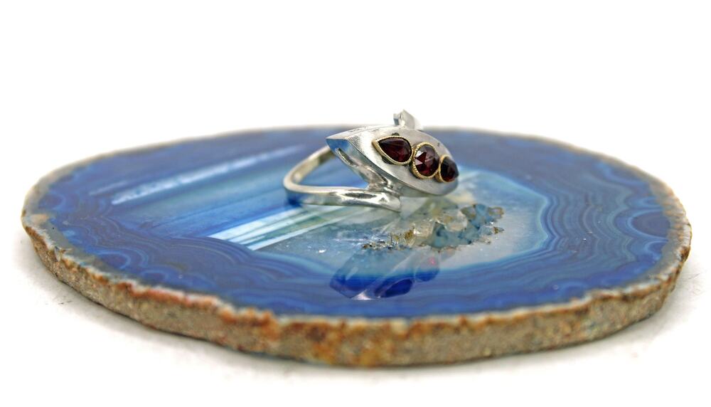 RB Signed 14kt White Gold with Yellow Gold Bezel Bohemian Garnet Ring